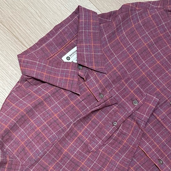 Haggar Men’s Plaid Button-Down Shirt Burgundy/Maroon Long Sleeve Casual XL - Picture 1 of 7
